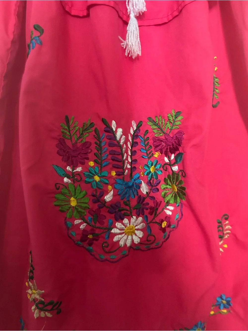 Girls' Hot Pink Embroidered Off-Shoulder Dress